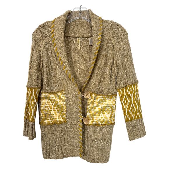 Chunky Knit Cardigan Sweater BKE S Wool Cable Shawl Layers Cozy Boho Fisherman - Picture 2 of 9